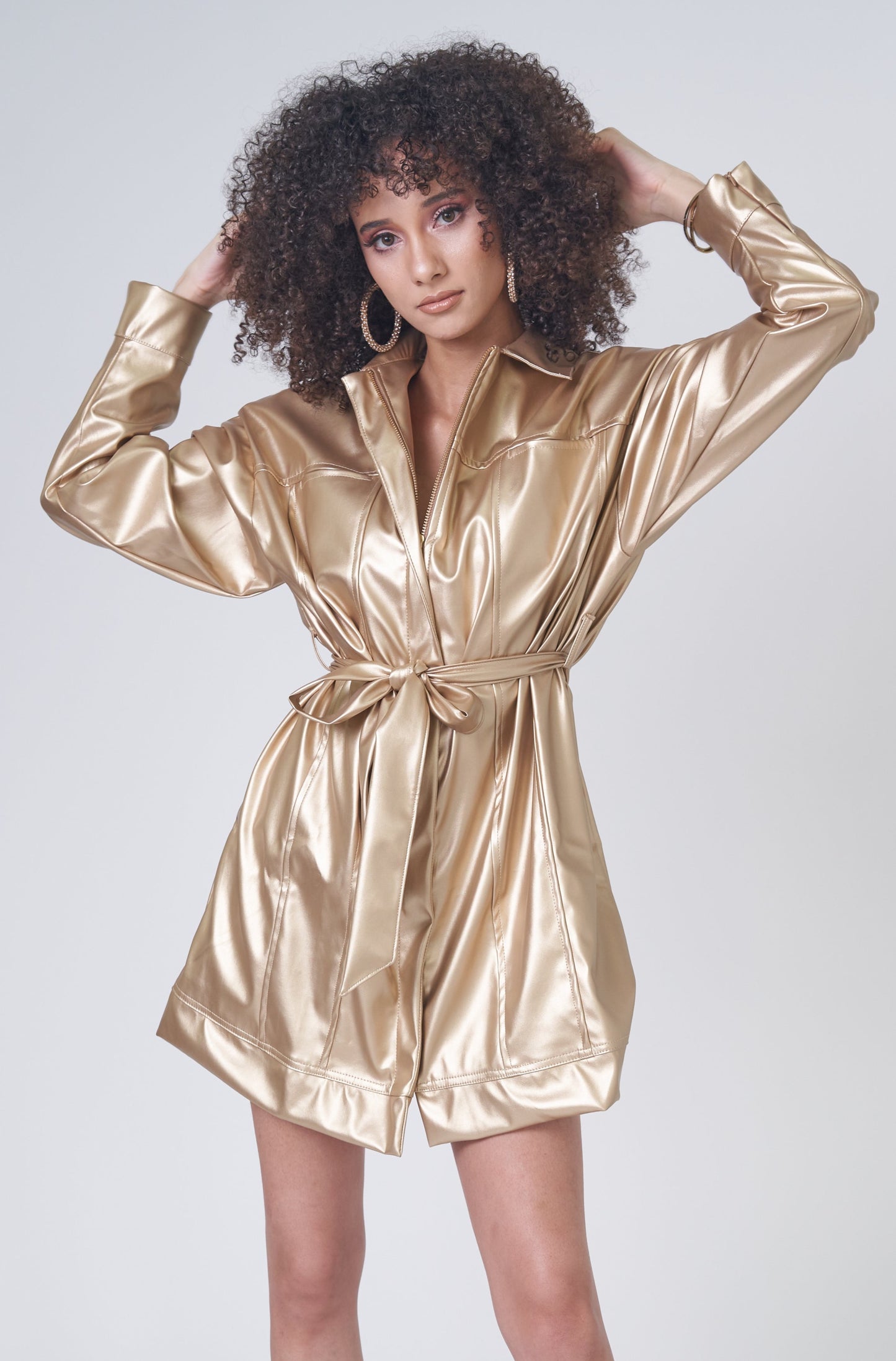 Goddess Gold Zip-up Vegan Leather Jacket/ Dress With Belt
